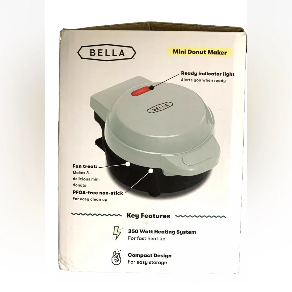 Bella Mini 3 Donut Maker Nonstick Coated 350 W, Blue/Gray With Recipes NIB